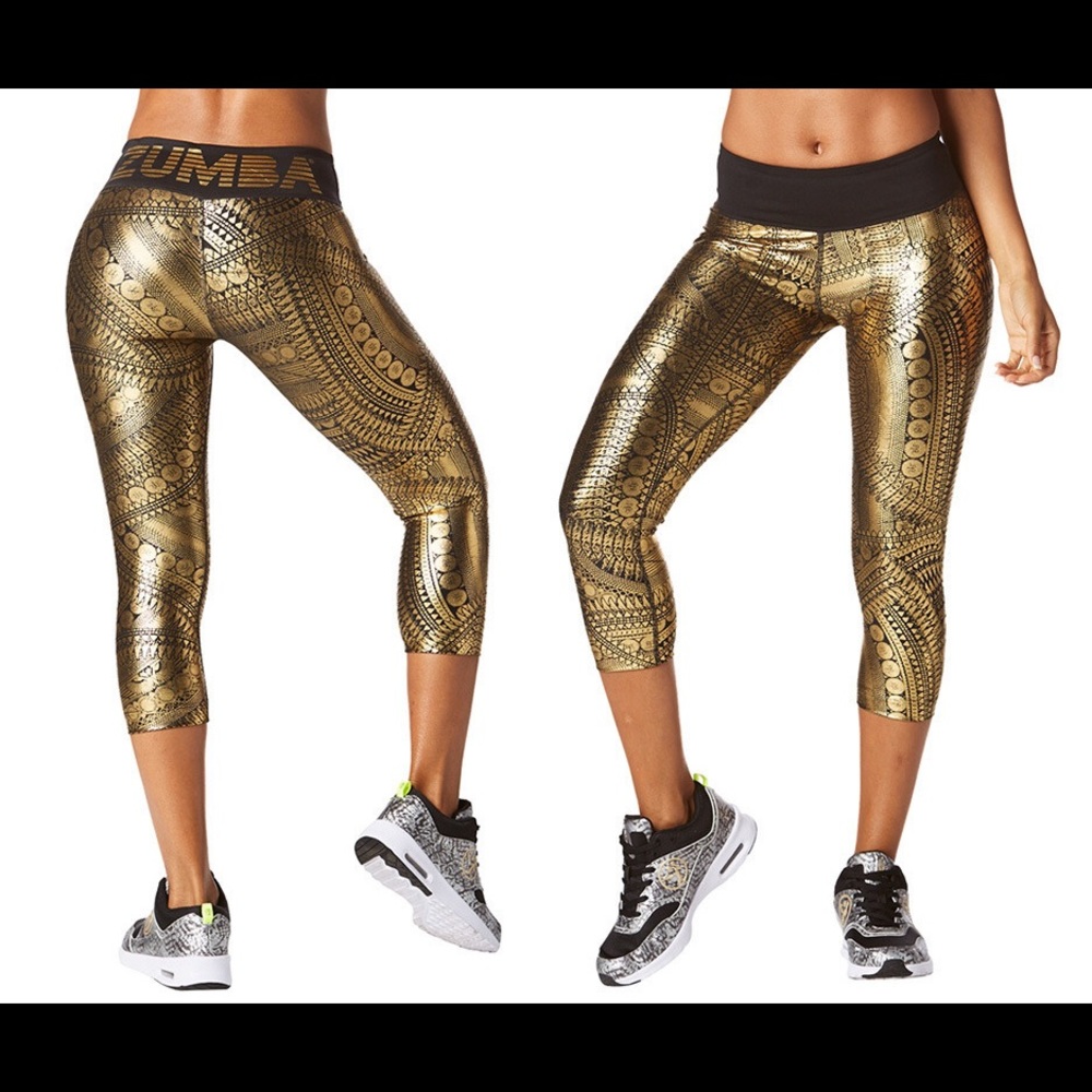 Zumba All Night Metallic Capri Leggings, Size L